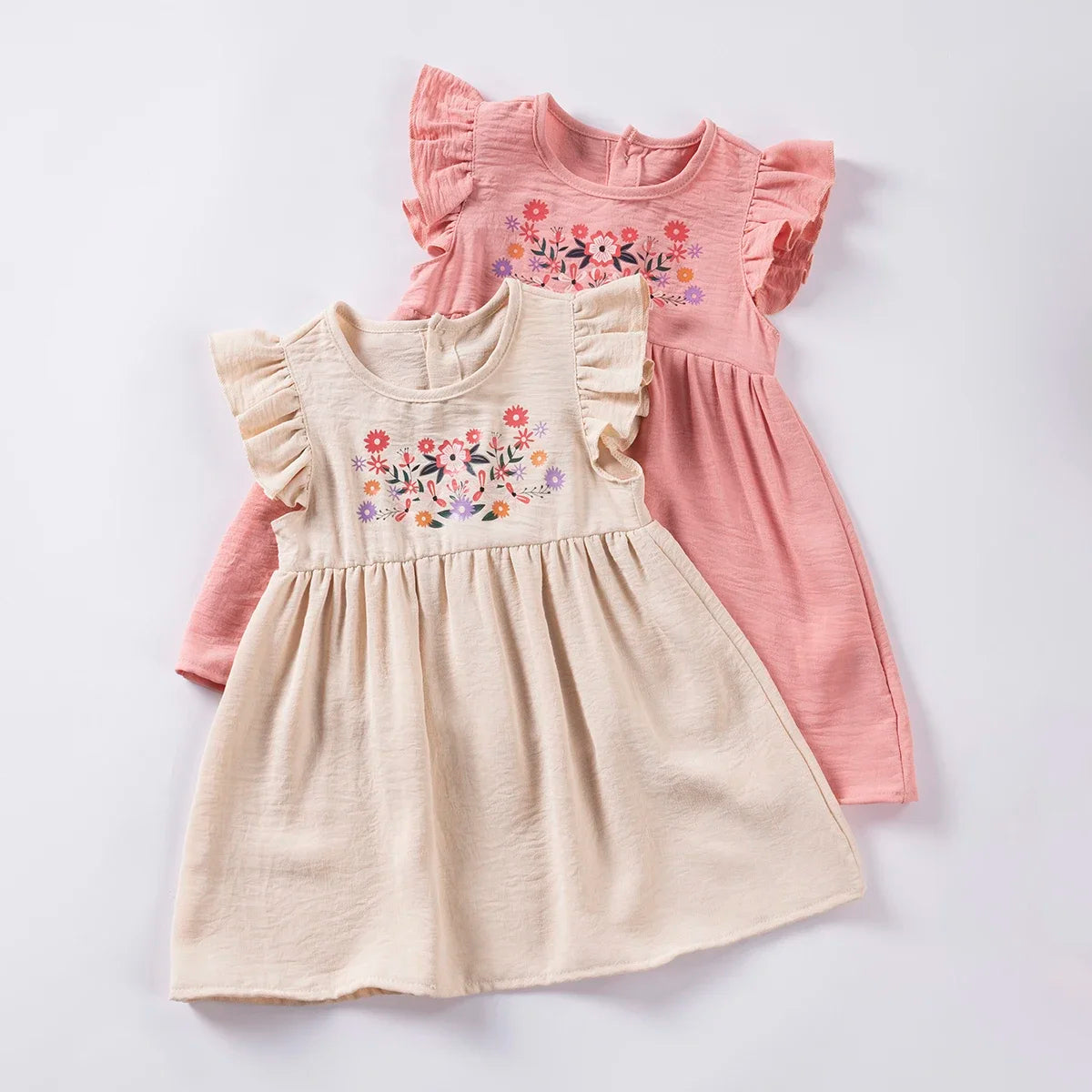 Vestido Foral de Verão com Folhos para Menina