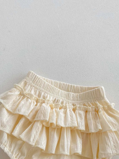 Conjunto de Verão para Bebé Menina – Blusa sem Mangas com Folhos e Saia-Calção