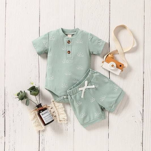 Conjunto de Verão para Bebé – T-shirt Estampada com Sol e Calções
