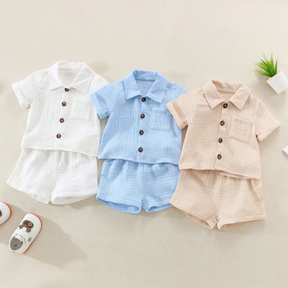 Conjunto Verão 2 Peças para Bebé Menino – Camisa Manga Curta com Bolsos e Calções