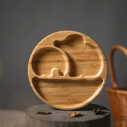 1pcs/3pcs Wooden Feeding Tableware Sets Baby Feeding Bowl Bamboo Non-slip Waterproof Fork Spoon for kids Baby Wooden Plate