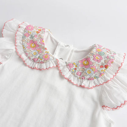 Conjunto para Meninas Top com Gola Dobrável e Calções Florais