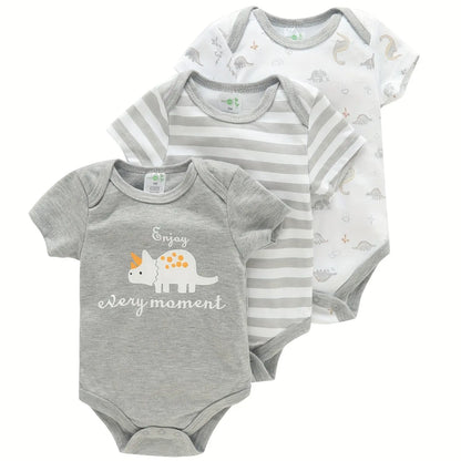 Conjunto de 3 Bodys para Bebé – 100% Algodão