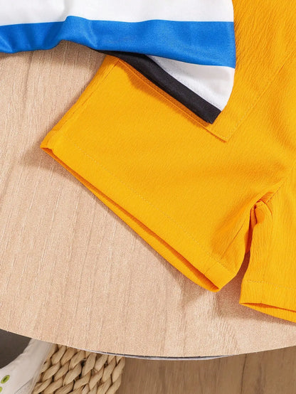 Conjunto Casual de Verão para Menino – Camisa às Riscas com Gola Lapela e Calções