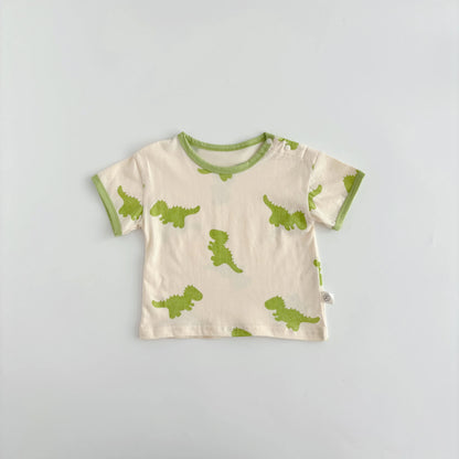 Conjunto de Verão - Camisola com Dinossauro e Calções com Alças