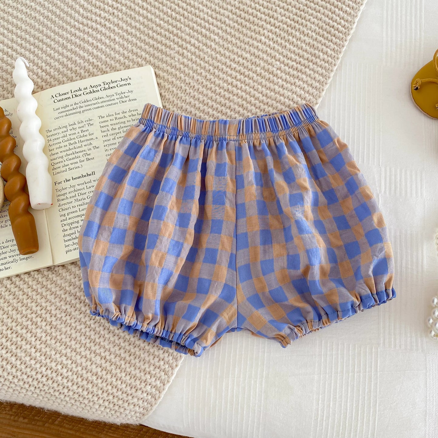 Conjunto de Verão para Bebé Menina – Top de Alças com Padrão aos Quadrados Lilás e Calções