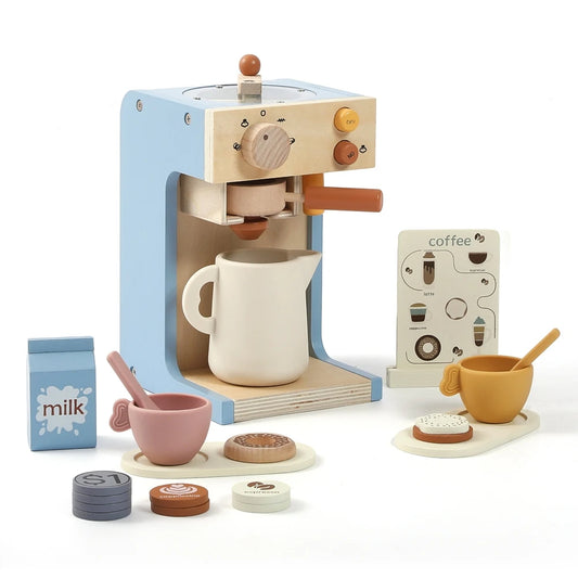 Conjunto de Brinquedos em Madeira – Jogo de Café com Bule de Silicone e Copos