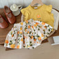 Conjunto Infantil de Verão - Top Sem Mangas com Estampado Floral e Calções