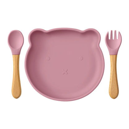 Conjunto de 3 Peças de Refeição em Silicone para Bebé – Taça com Ventosa, Prato e Colher