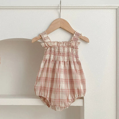 Macacão e Vestido Rosa com Padrão de Xadrez para Menina