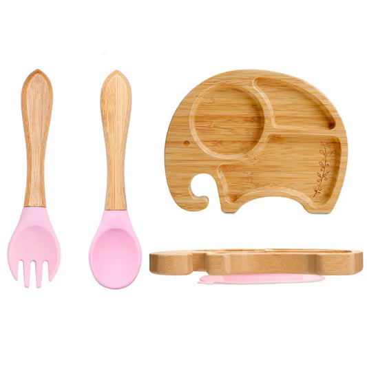 Conjunto de Pratos Infantis em Bambu com Ventosa em Silicone - 3 Peças