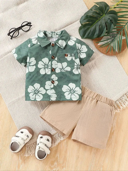 Conjunto Verão 2 Peças para Menino - Camisa com Bolsos e Calções