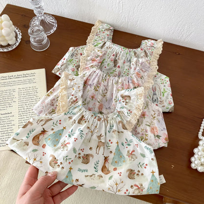 Macacão de Verão para Bebé Menina - Estampado Floral com Coelhinho