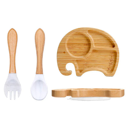 Conjunto de Pratos Infantis em Bambu com Ventosa em Silicone - 3 Peças
