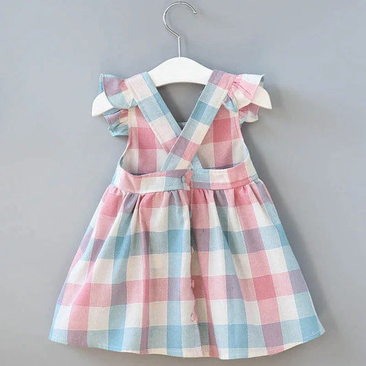 Vestido com Alças em Padrão aos Quadrados para Menina