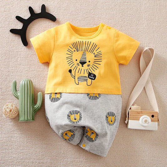 Babygrow de Verão Estampa de Leão em Algodão