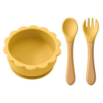 Conjunto de Alimentação Infantil 3 em 1 - Taça, Colher e Garfo em Silicone com Design de Animais