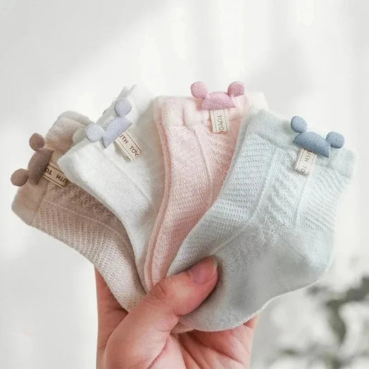 4 Pares de Meias de Bebé em Malha Fina Algodão