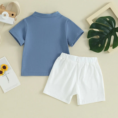 Conjunto Casual de Verão para Menino – T-shirt de Manga Curta e Calções com Cintura Elástica 2 Peças
