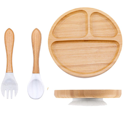 Conjunto de Pratos Infantis em Bambu com Ventosa em Silicone - 3 Peças