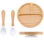 Conjunto de Pratos Infantis em Bambu com Ventosa em Silicone - 3 Peças