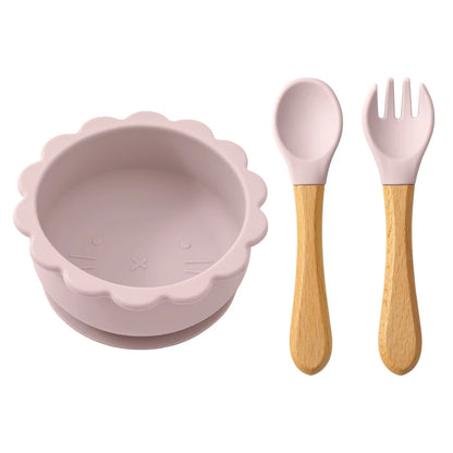 Conjunto de Alimentação Infantil 3 em 1 - Taça, Colher e Garfo em Silicone com Design de Animais