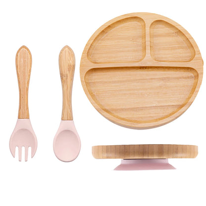 Conjunto de Pratos Infantis em Bambu com Ventosa em Silicone - 3 Peças