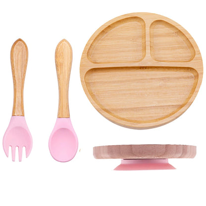 Conjunto de Pratos Infantis em Bambu com Ventosa em Silicone - 3 Peças