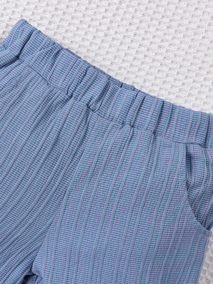 Conjunto de Verão para Menino - Camisa de Manga Curta e Calções em Tecido Jacquard