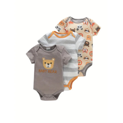 Conjunto de 3 Bodys para Bebé – 100% Algodão
