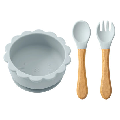 Conjunto de Alimentação Infantil 3 em 1 - Taça, Colher e Garfo em Silicone com Design de Animais