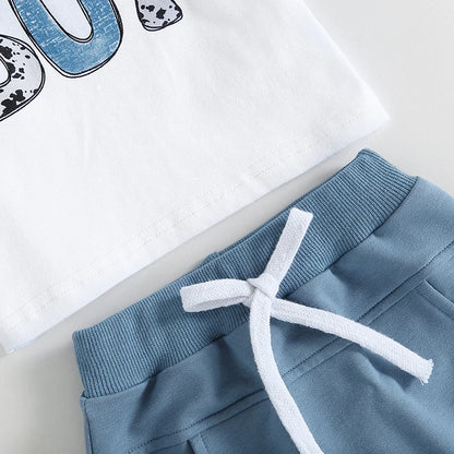 Conjunto de Verão para Menino – T-shirt com Estampa e Calções com Cintura Elástica