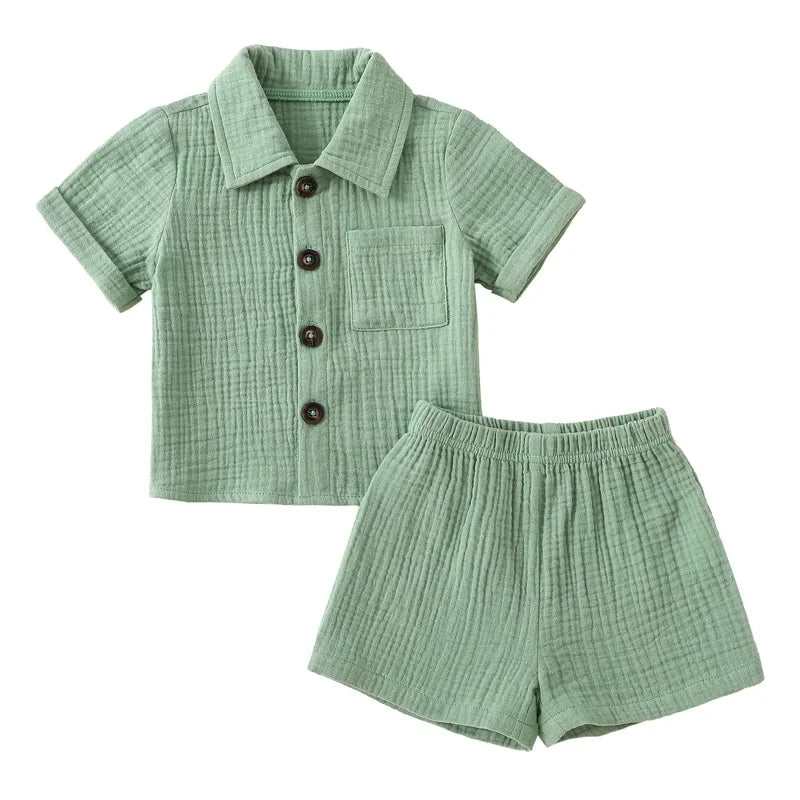 Conjunto Verão 2 Peças para Bebé Menino – Camisa Manga Curta com Bolsos e Calções