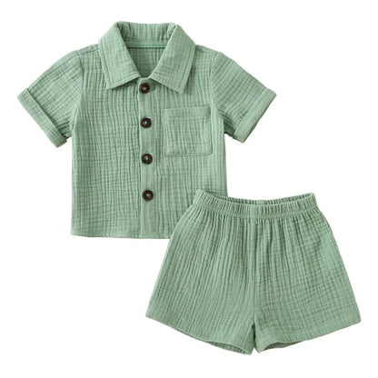 Conjunto Verão 2 Peças para Bebé Menino – Camisa Manga Curta com Bolsos e Calções