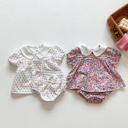 Conjunto de Verão para Bebé Menina - Blusa com Mangas Balão e Calções com Padrão Floral