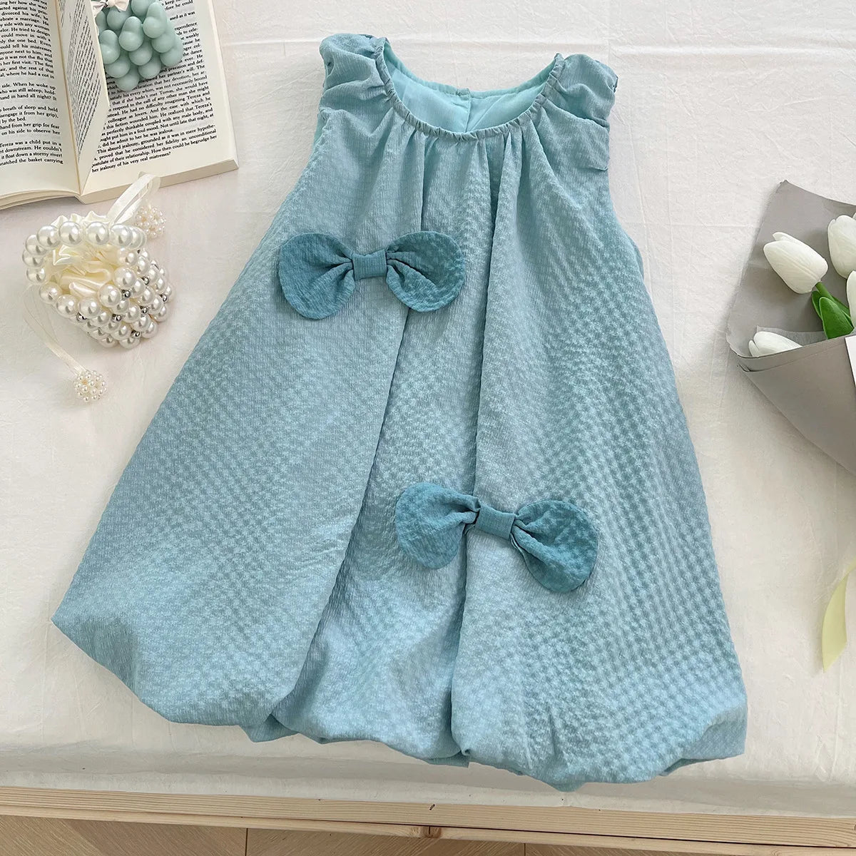 Conjunto de Verão para Meninas - Top sem Mangas com Laço e Calções