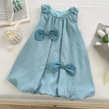 Conjunto de Verão para Meninas - Top sem Mangas com Laço e Calções