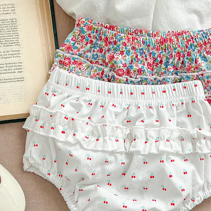 Conjunto de Verão para Bebé Menina - Blusa com Mangas Balão e Calções com Padrão Floral