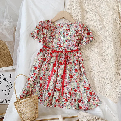 Vestido com Alças em Padrão aos Quadrados para Menina