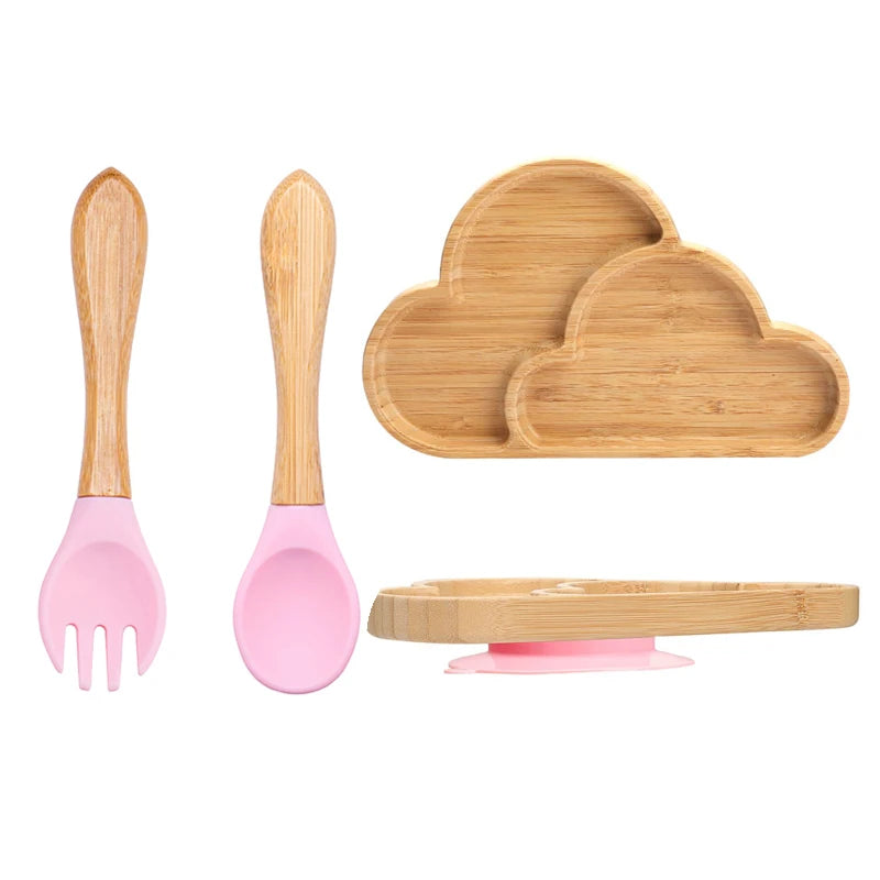 Conjunto de Pratos Infantis em Bambu com Ventosa em Silicone - 3 Peças