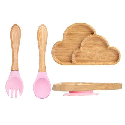 Conjunto de Pratos Infantis em Bambu com Ventosa em Silicone - 3 Peças