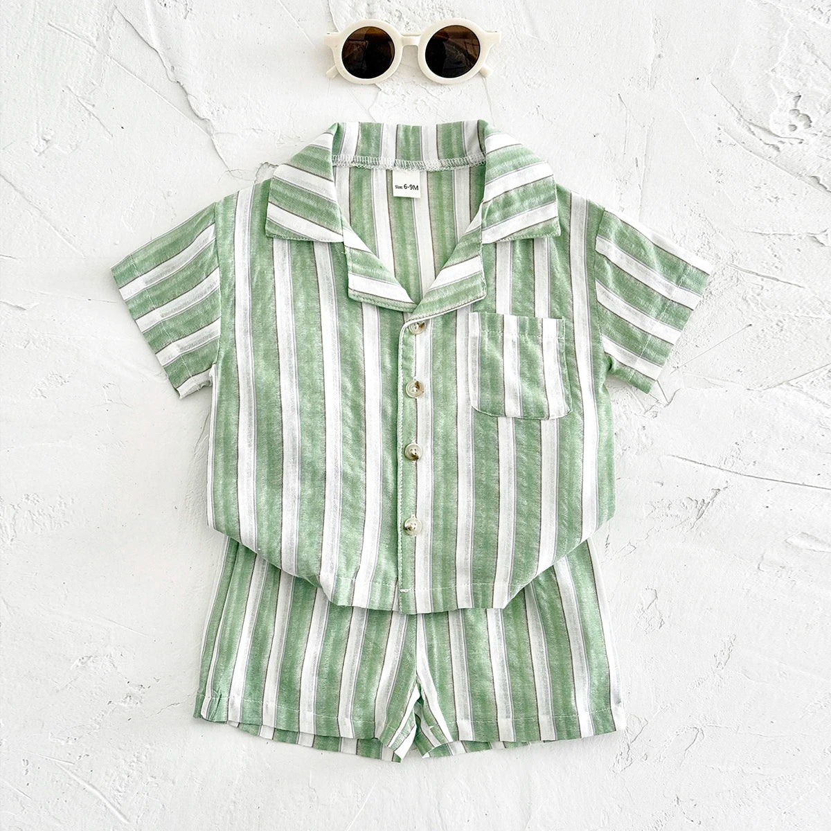 Conjunto de Verão para Bebé – Camisa com Gola e Calções às Riscas 2 Peças