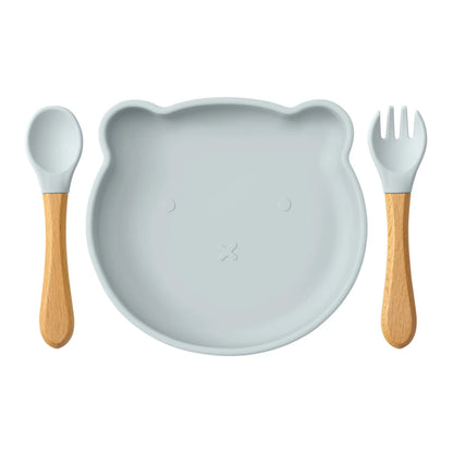 Conjunto de 3 Peças de Refeição em Silicone para Bebé – Taça com Ventosa, Prato e Colher