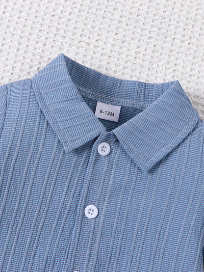 Conjunto de Verão para Menino - Camisa de Manga Curta e Calções em Tecido Jacquard