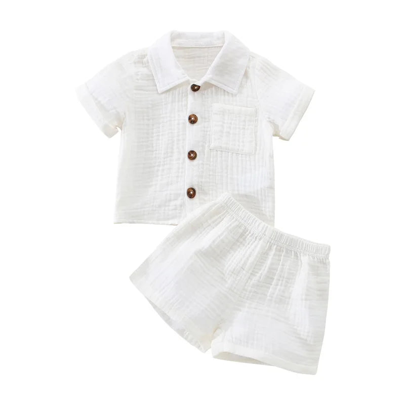 Conjunto Verão 2 Peças para Bebé Menino – Camisa Manga Curta com Bolsos e Calções
