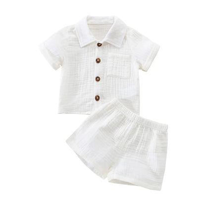Conjunto Verão 2 Peças para Bebé Menino – Camisa Manga Curta com Bolsos e Calções