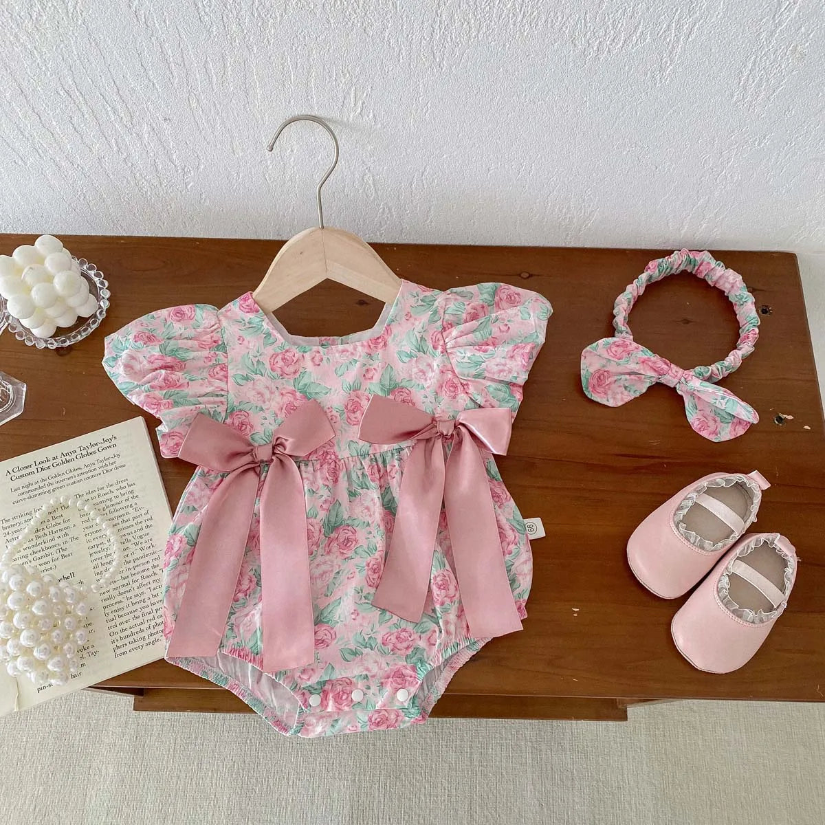 Fato de Verão para Bebé - Macacão Floral com Gola Quadrada
