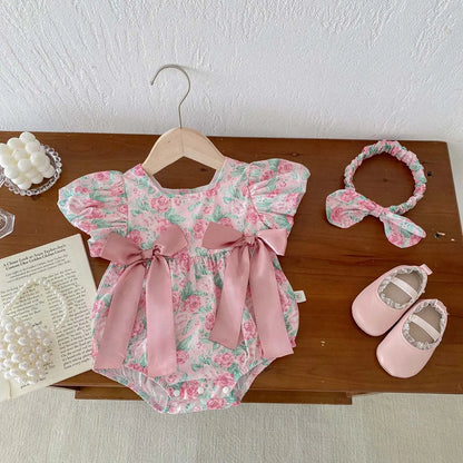Fato de Verão para Bebé - Macacão Floral com Gola Quadrada