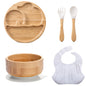 1pcs/3pcs Wooden Feeding Tableware Sets Baby Feeding Bowl Bamboo Non-slip Waterproof Fork Spoon for kids Baby Wooden Plate