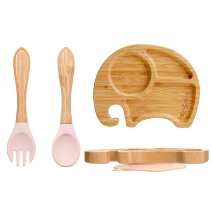 Conjunto de Pratos Infantis em Bambu com Ventosa em Silicone - 3 Peças